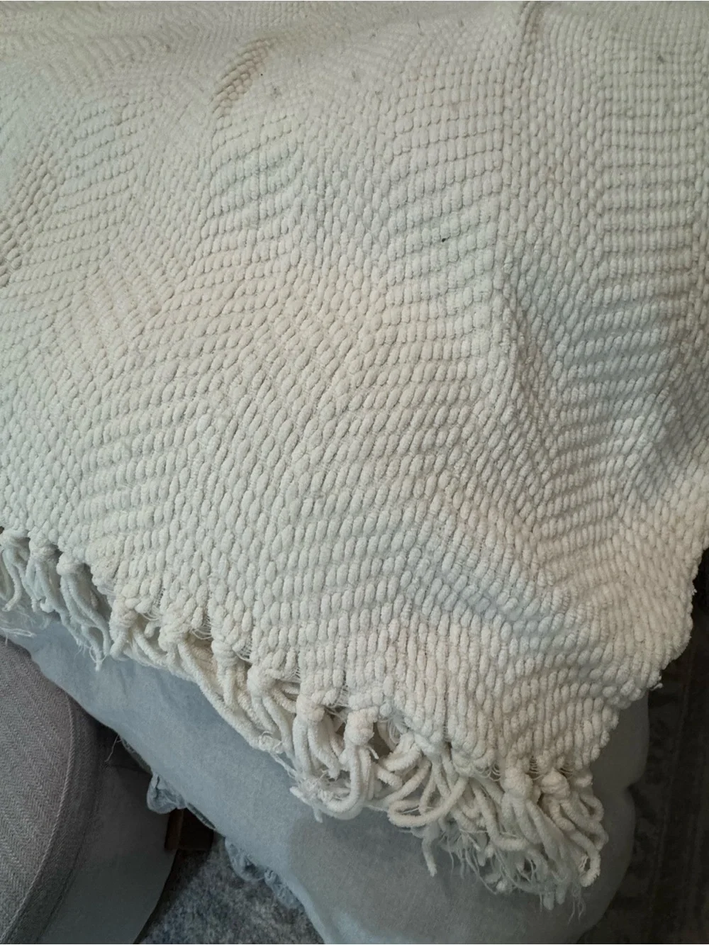 Cream Woven Fringe Throw Blanket - Home Bedding